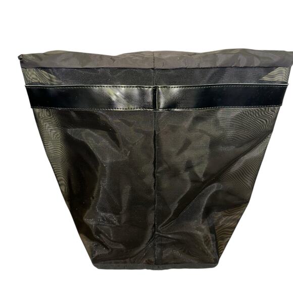 Technology Black Mesh Drawstring Bag with Leather Trim - Picture 2 of 5